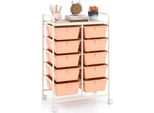 Carrello Costway Con 10 Cassetti, Carrello Con Struttura In Metallo E Ripiano, Carrello Da Bagno, 65,5 X 37 X 87 Cm, Rosa Chiaro