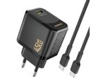 Dudao Dudao A28CEU Adapter 45Watt 1Xusb-C (1M USB-C To USB-C Cable Included) Sort