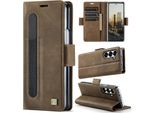 Custodia In Pelle Per Samsung Galaxy Z Fold 7, Protezione Rfid, Chiusura Magnetica, Slot Per Carte E Supporto Marrone
