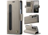Custodia In Pelle Per Samsung Galaxy Z Fold 7, Protezione Rfid, Chiusura Magnetica, Slot Per Carte E Supporto Grigio