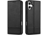 Custodia Per Iphone 16, Portafoglio Con Chiusura Magnetica E Supporto, Custodia Flip In Pelle Per Iphone 16 Nero