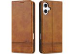 Custodia Iphone 16, Portafoglio Con Chiusura Magnetica E Supporto, Custodia Flip In Pelle Per Iphone 16 Marrone