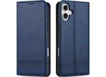 Custodia Iphone 16, Portafoglio Con Chiusura Magnetica E Supporto, Custodia Flip In Pelle Per Iphone 16 Blu