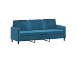 Vidaxl Divano A 3 Posti Blu 180 Cm In Velluto