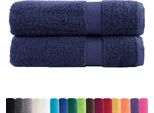 Vidaxl Asciugamani Da Doccia Premium Solund 2 Pz. Blu Navy 70X140 Cm 600 G/M²