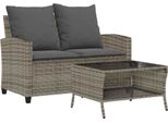 Vidaxl Divano Da Giardino A 2 Posti Con Cuscini E Tavolo In Poly Rattan Grigio