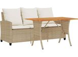 Vidaxl Divano Da Giardino A 3 Posti Con Cuscini E Tavolo Beige Poly Rattan