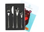 Set Di Posate Per Bambini Orso Con Cuore - 4 Pezzi In Acciaio Inox - Lavabile In Lavastoviglie
