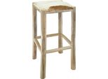 Sgabello Da Bar In Vera Pelle E Legno Massiccio Di Teak