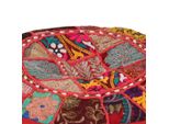 Pouf Patchwork Rotondo In Cotone Fatto A Mano 40X20 Cm Rosso