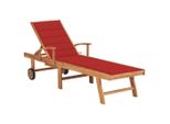 Lettino Con Cuscino In Teak Massiccio Rosso