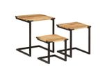 Set Tavoli 3 Pezzi. Legno Massiccio Di Mango E Ferro