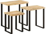 Set Tavoli Con Bordo Ad Albero 3 Pezzi. Legno Di Mango Massiccio