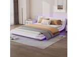 Letto Imbottito Merax 140X200Cm, Letto Piano Con Illuminazione Led, Rete A Doghe, Letto Matrimoniale, Letto Per Bambini, Letto Per Ragazzi, Pu, Bianco