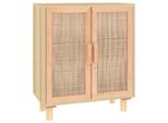 Vidaxl Credenza Marrone 60X30X70 Cm In Pino Massiccio E Rattan Naturale