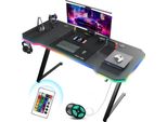 Gtplayer 120 X 60 Cm Scrivania Da Gioco Con Tappetino Per Mouse, Led, Scrivania Da Gioco, Scrivania Per Pc Scrivania Per Computer Con Gancio Per Cuffie Nero