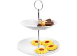 Alzata Da Portata A 2 Livelli Excellent Houseware, Porcellana, 21X25 Cm, Bianco