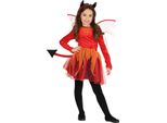 Costume Da Demone Diavolo Fascia Per Capelli Vestito Ali Coda Halloween Outfit Bambini Festa, Taglia: 140/146 Colore: Rosso