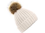 Berretto Unisex Beechfield Con Pompon In Pelliccia Sintetica PC3344 (Taglia Unica) (Beige Chiaro)
