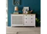 Credenza Bruna In Legno Massiccio Colore Bianco E Pino 150X40X80H - Anta Scorrevole E 3 Cassetti