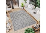 Tappeto Outdoor Indoor Flatweave Grigio Grid Balcone Terrazza Resistente Alle Intemperie Uv 80 X 150 Cm