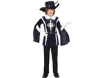 Moschettiere Avventura Bambini Costume Carnevale Cavaliere Bandito Blu Nero Cappello Piuma Guanti, Taglia: 128/134 Colore: Nero