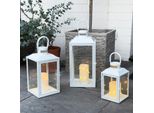 3 Lanterne Da Giardino Lanterna In Metallo Bianca H24/33/41Cm