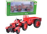 Trattore Agricolo Con Rimorchio In Metallo Rosso 1:1
