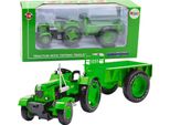 Trattore Agricolo Con Rimorchio In Metallo Verde 1:18