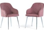 Set Di 2 Sedie Imbottite Tessa In Velluto Con Braccioli, Schienale Alto E Gambe In Metallo, Design Elegante E Moderno - Rosa Chiaro/Argento