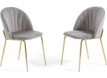 Set Di 2 Sedie Da Pranzo In Velluto Con Gambe In Metallo, Imbottite, Dal Design Elegante Per Cucina, Sala Da Pranzo, Camera Da Letto, Ufficio O Ristorante Sonia - Grigio Chiaro/Oro