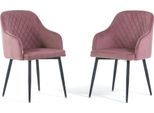 Set Di 2 Sedie Imbottite Tessa In Velluto Con Braccioli, Schienale Alto E Gambe In Metallo, Design Elegante E Moderno - Rosa Chiaro/Grigio Scuro