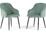 Set Di 2 Sedie Imbottite Tessa In Velluto Con Braccioli, Schienale Alto E Gambe In Metallo, Design Elegante E Moderno -Verde/Grigio Scuro
