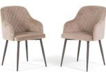 Set Di 2 Sedie Imbottite Tessa In Velluto Con Braccioli, Schienale Alto E Gambe In Metallo, Design Elegante E Moderno -Beige/Taupe