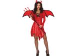 Costume Da Demone Ali Diadema Tridente Carnevale Halloween Rosso Nero, Taglia: 42 - 44 (L) Colore: Rosso