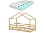 In And Outdoormatch Letto Per Bambini Bailee - Pino - Casa Letto - Con Materasso E Protezione Anticaduta - 70 X 140 Cm - Color Legno - Per Ragazze - Per Ragazzi - Per Bambini