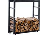 In And Outdoormatch Porta Legna In Acciaio Shaniya - Nero Opaco - Per Interni Ed Esterni - 25X80X100Cm - Deposito Legna In Acciaio