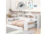 Divano Letto Flieks 90X200Cm Con Funzione Di Ricarica (Presa Di Corrente E Usb), Letto In Legno Con Scrivania, Cassetti E Ripiano, Letto Per Ragazzi Letto Classico