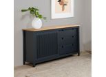 Credenza Bruna In Legno Massiccio Colore Grigio Antracite E Pino 150X40X80H - Anta Scorrevole E 3 Cassetti