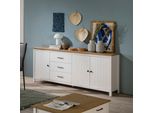 Credenza Miranda In Legno Massiccio Colore Bianco E Pino 191X40X80H - 3 Ante E 3 Cassetti