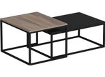In And Outdoormatch Tavolino Bettye - Set Di 2 - Rovere E Nero - Truciolato E Metallo - Design Elegante