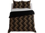 Biancheria Da Letto, Raso Di Cotone, Alta Qualità 160X200 Luxe Nero E Oro