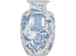 Vaso Clayre & Eef Ø 14X23 Cm In Vetroceramica Bianca Blu Uccelli Su Rami