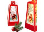 Lanterna Dell'avvento Rossa Con Babbo Natale Per La Vigilia Di Natale Dei Bambini - Lanterna A Led Per L'avvento 12,5 Cm
