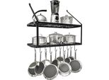 Portautensili Da Cucina, Portapentole, Binario Da Cucina Con 10 Ganci, Appendino, Portaspezie, Mensola, Binario Da Parete, Scaffale Da Cucina, 75 Cm, Montaggio A Parete, Nero Opaco