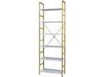 Libreria 6 Livelli - Ripiano A Scaletta - Oro/Marmo - 60X28X180 Cm