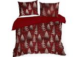 Eurofirany | Biancheria Da Letto Natalizia - Biancheria Da Letto - 160 X 200 Cm - Rosso - Albero Di Natale - Set Da Letto - Natale - Xmas