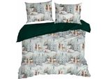 Eurofirany | Biancheria Da Letto Natalizia - Set Da Letto Natalizio - 160 X 200 Cm - Bianco Verde - Paesaggio Invernale - Biancheria Da Letto - Natale