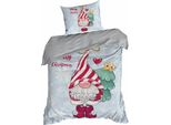 Eurofirany | Biancheria Da Letto Natalizia - Biancheria Da Letto Natalizia - 140 X 200 Cm - Elfi Natalizi Grigi - Set Da Letto Natalizio - Inverno