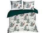 Eurofirany | Biancheria Da Letto Natalizia - Biancheria Da Letto Natalizia - 220 X 200 Cm - Bianco Verde - Paesaggio Invernale - Set Da Letto Natalizio - Inverno